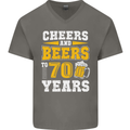 70th Birthday 70 Year Old Funny Alcohol Mens V-Neck Cotton T-Shirt Charcoal