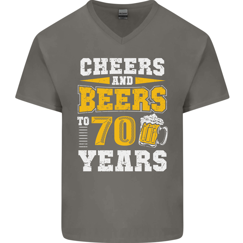 70th Birthday 70 Year Old Funny Alcohol Mens V-Neck Cotton T-Shirt Charcoal