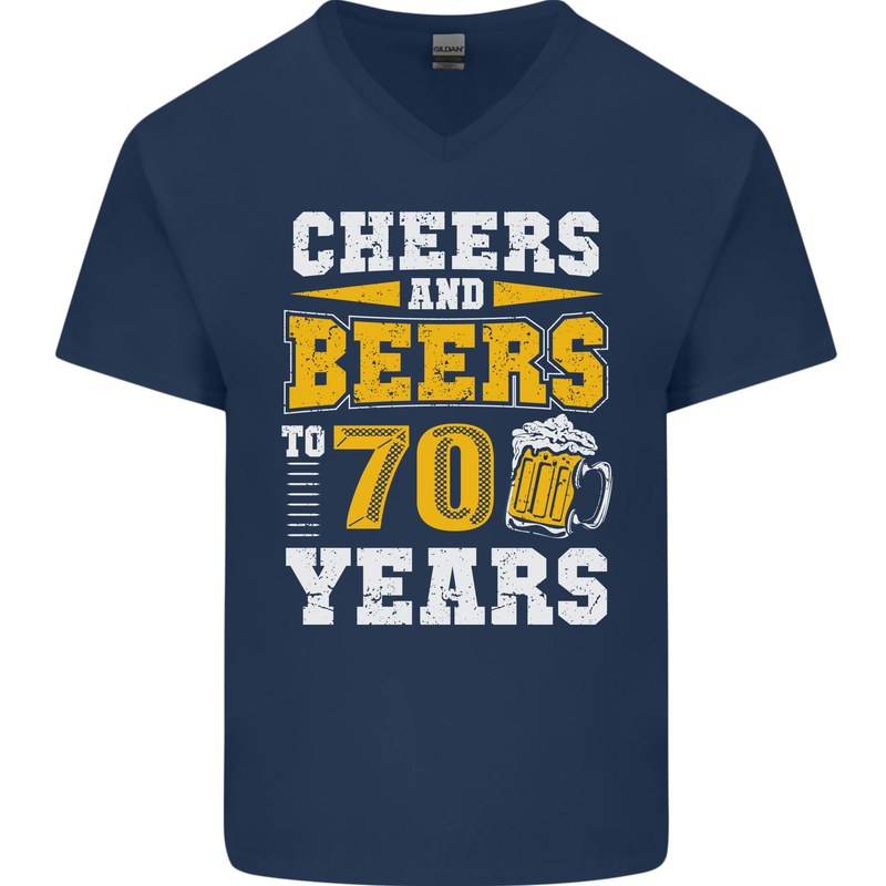 70th Birthday 70 Year Old Funny Alcohol Mens V-Neck Cotton T-Shirt Navy Blue