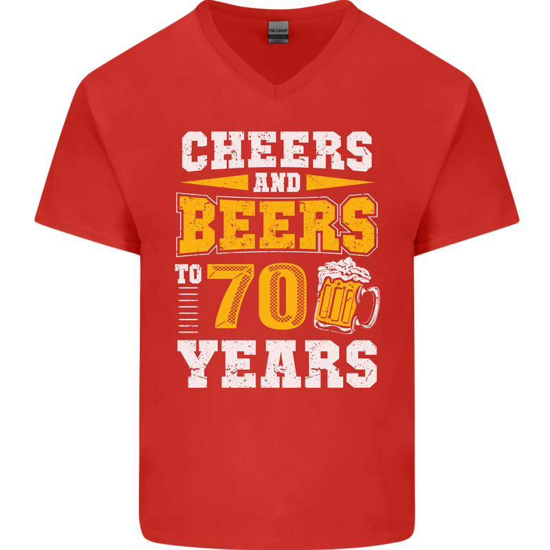 70th Birthday 70 Year Old Funny Alcohol Mens V-Neck Cotton T-Shirt Red