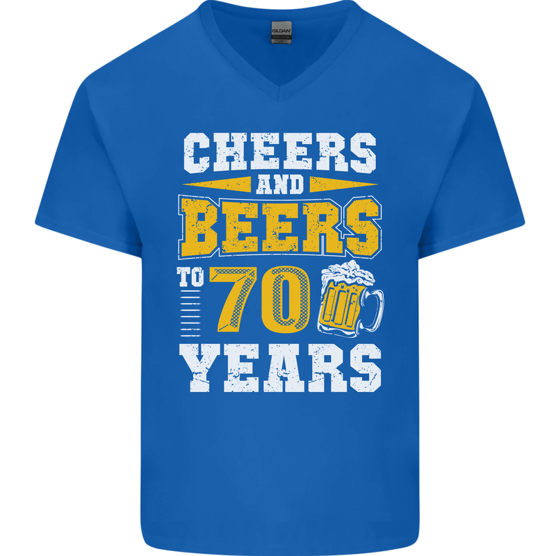 70th Birthday 70 Year Old Funny Alcohol Mens V-Neck Cotton T-Shirt Royal Blue