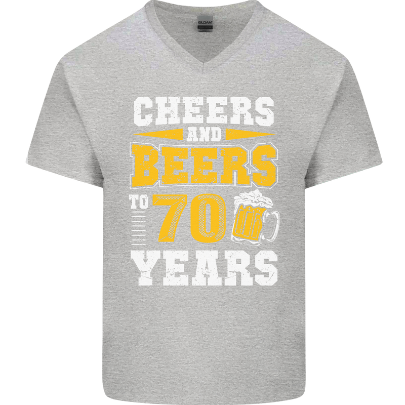 70th Birthday 70 Year Old Funny Alcohol Mens V-Neck Cotton T-Shirt Sports Grey