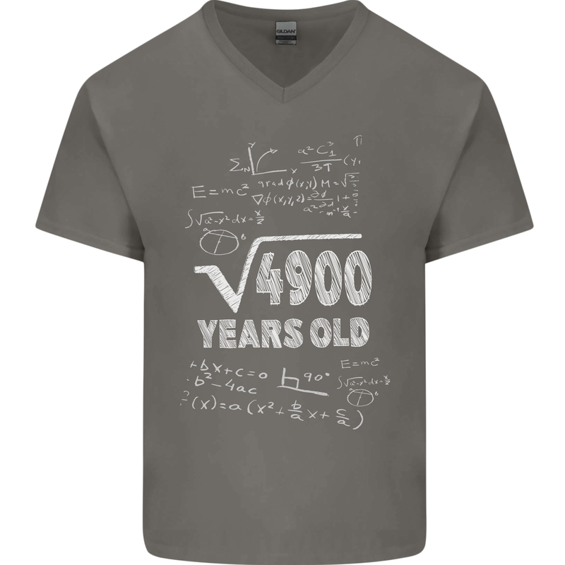 70th Birthday 70 Year Old Geek Funny Maths Mens V-Neck Cotton T-Shirt Charcoal