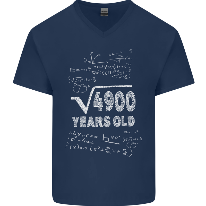 70th Birthday 70 Year Old Geek Funny Maths Mens V-Neck Cotton T-Shirt Navy Blue