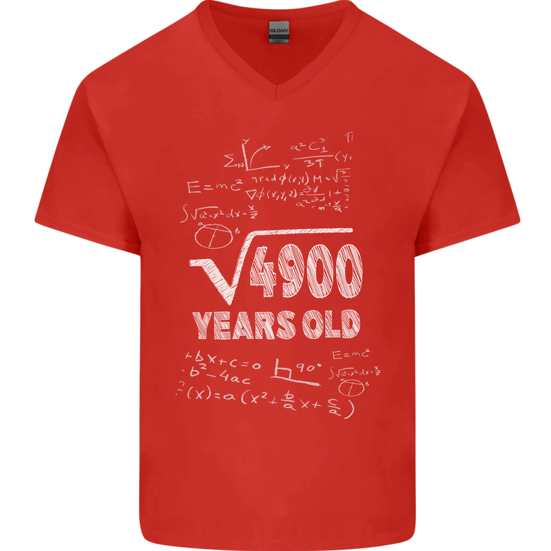 70th Birthday 70 Year Old Geek Funny Maths Mens V-Neck Cotton T-Shirt Red