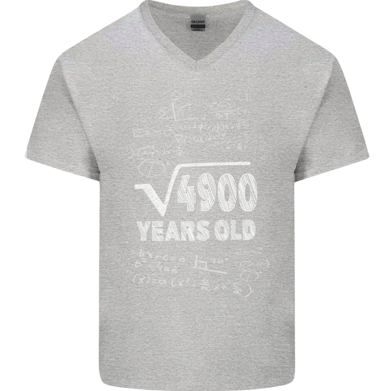 70th Birthday 70 Year Old Geek Funny Maths Mens V-Neck Cotton T-Shirt Sports Grey