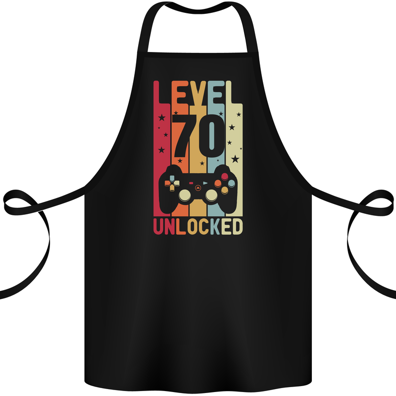 70th Birthday 70 Year Old Level Up Gamming Cotton Apron 100% Organic Black