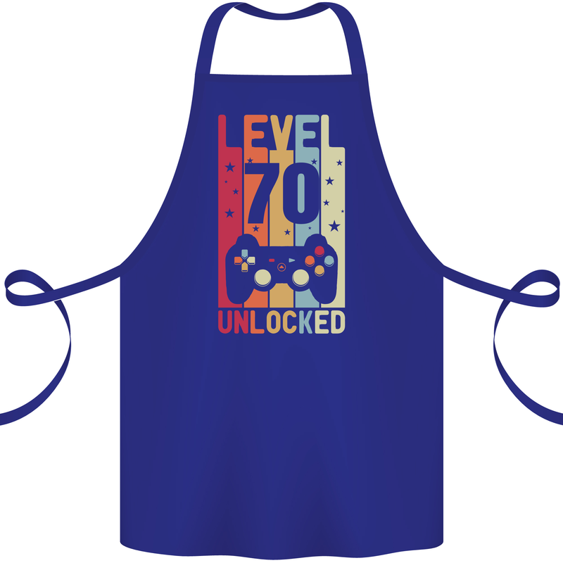 70th Birthday 70 Year Old Level Up Gamming Cotton Apron 100% Organic Royal Blue