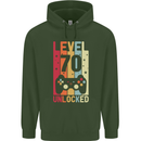 70th Birthday 70 Year Old Level Up Gamming Mens 80% Cotton Hoodie Forest Green