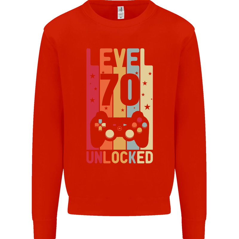 70th Birthday 70 Year Old Level Up Gamming Mens Sweatshirt Jumper Bright Red