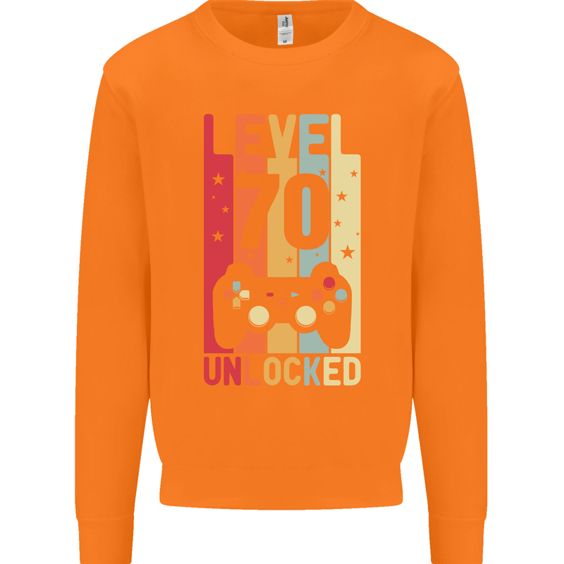 70th Birthday 70 Year Old Level Up Gamming Mens Sweatshirt Jumper Orange