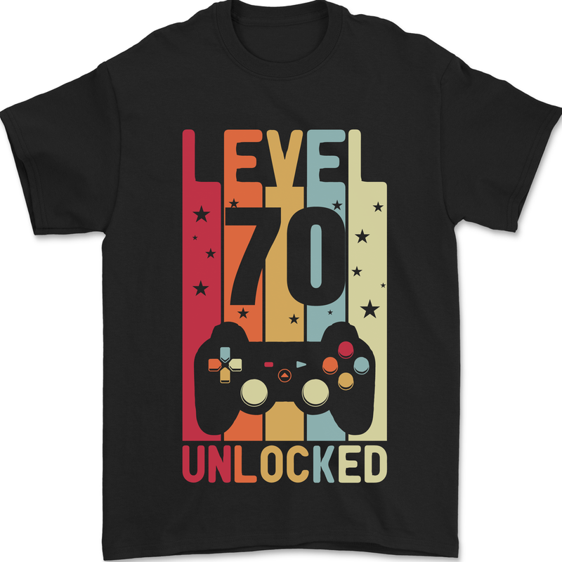 70th Birthday 70 Year Old Level Up Gamming Mens T-Shirt 100% Cotton Black