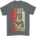 70th Birthday 70 Year Old Level Up Gamming Mens T-Shirt 100% Cotton Charcoal