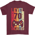 70th Birthday 70 Year Old Level Up Gamming Mens T-Shirt 100% Cotton Maroon