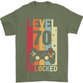 70th Birthday 70 Year Old Level Up Gamming Mens T-Shirt 100% Cotton Military Green
