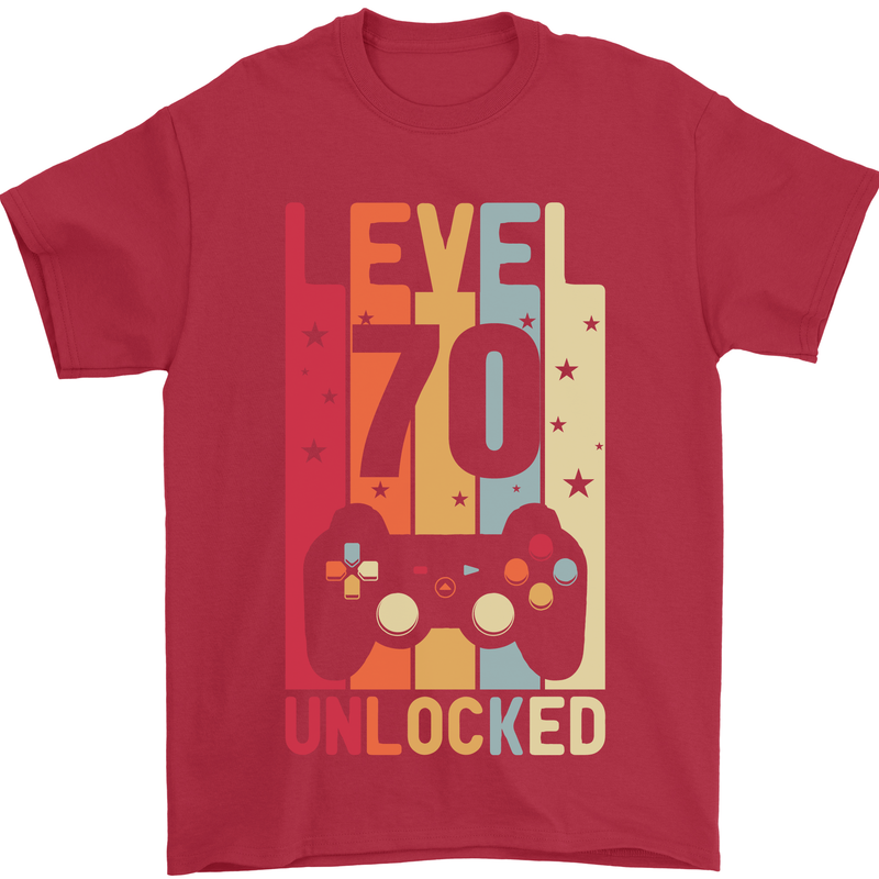 70th Birthday 70 Year Old Level Up Gamming Mens T-Shirt 100% Cotton Red
