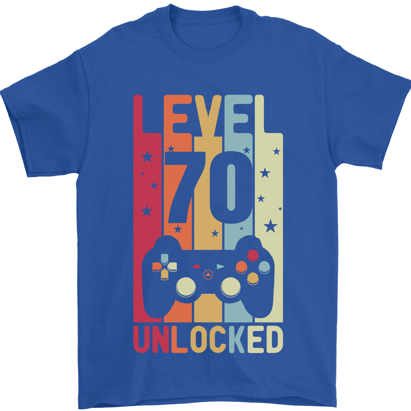 70th Birthday 70 Year Old Level Up Gamming Mens T-Shirt 100% Cotton Royal Blue