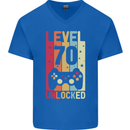 70th Birthday 70 Year Old Level Up Gamming Mens V-Neck Cotton T-Shirt Royal Blue