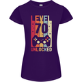 70th Birthday 70 Year Old Level Up Gamming Womens Petite Cut T-Shirt Purple