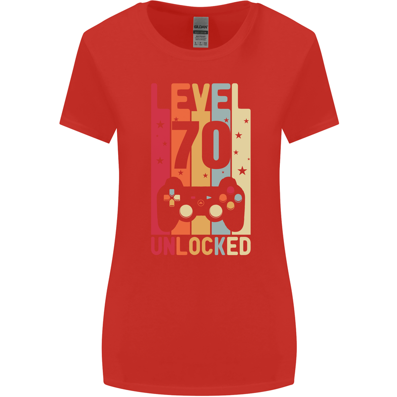 70th Birthday 70 Year Old Level Up Gamming Womens Wider Cut T-Shirt Red