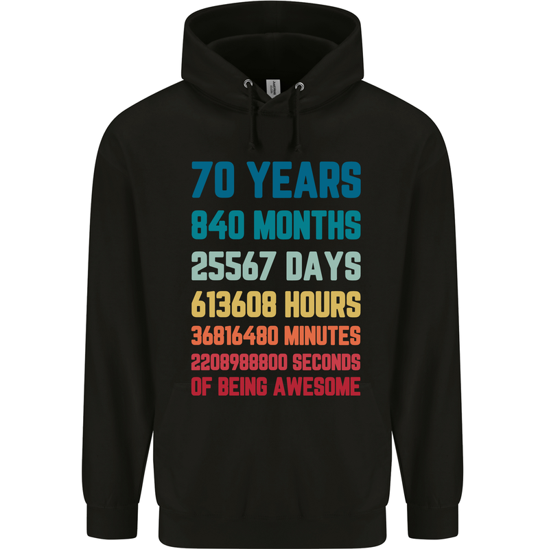 70th Birthday 70 Year Old Mens 80% Cotton Hoodie Black