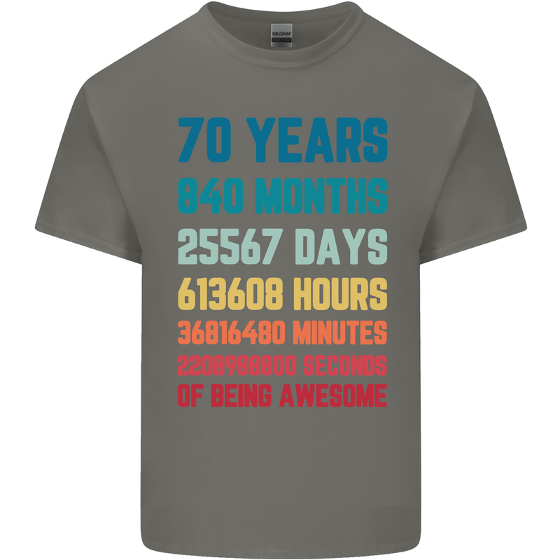 70th Birthday 70 Year Old Mens Cotton T-Shirt Tee Top Charcoal