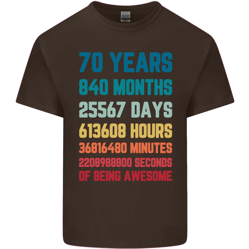 70th Birthday 70 Year Old Mens Cotton T-Shirt Tee Top Dark Chocolate