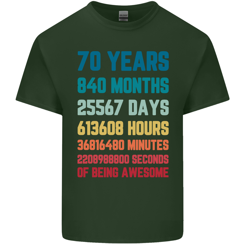 70th Birthday 70 Year Old Mens Cotton T-Shirt Tee Top Forest Green