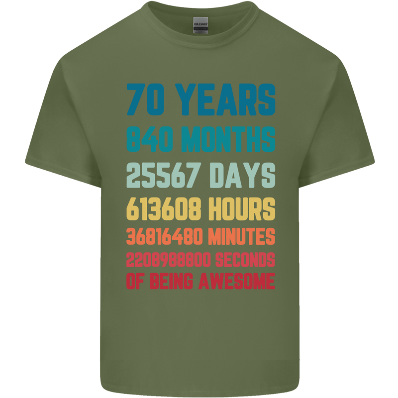 70th Birthday 70 Year Old Mens Cotton T-Shirt Tee Top Military Green