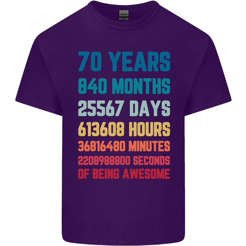 70th Birthday 70 Year Old Mens Cotton T-Shirt Tee Top Purple