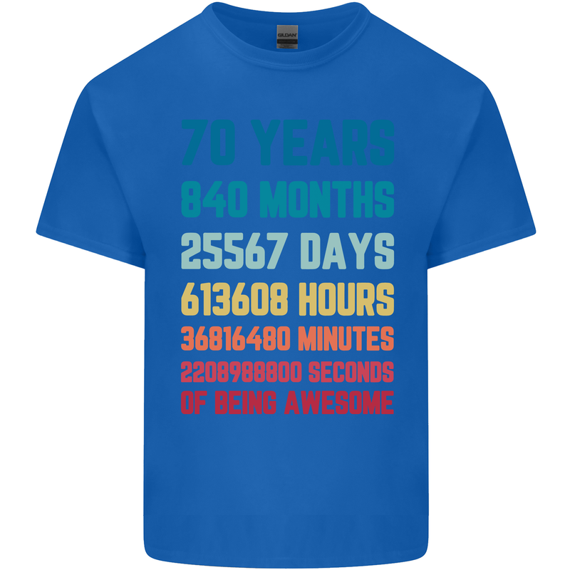 70th Birthday 70 Year Old Mens Cotton T-Shirt Tee Top Royal Blue