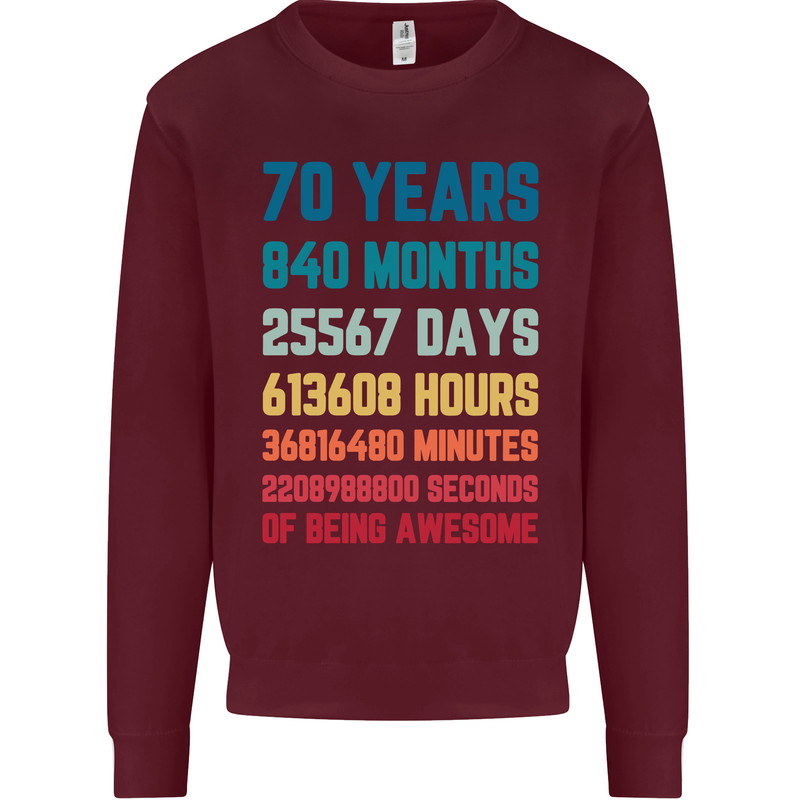70th Birthday 70 Year Old Mens Sweatshirt Jumper Maroon
