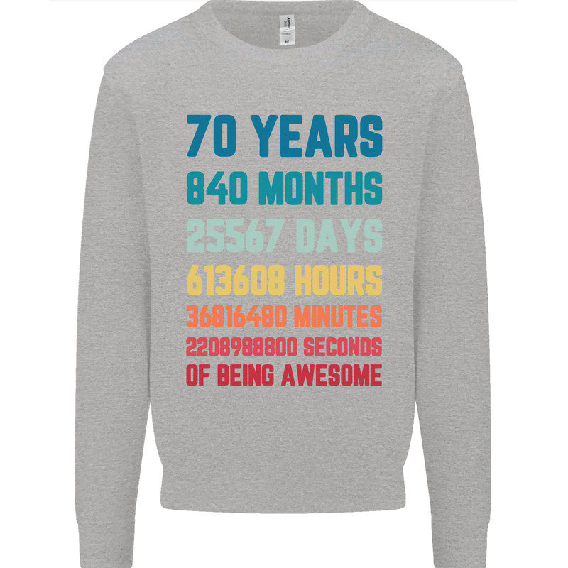 70th Birthday 70 Year Old Mens Sweatshirt Jumper Sports Grey