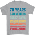 70th Birthday 70 Year Old Mens T-Shirt 100% Cotton Sports Grey