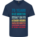70th Birthday 70 Year Old Mens V-Neck Cotton T-Shirt Navy Blue