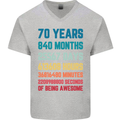 70th Birthday 70 Year Old Mens V-Neck Cotton T-Shirt Sports Grey