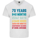 70th Birthday 70 Year Old Mens V-Neck Cotton T-Shirt White