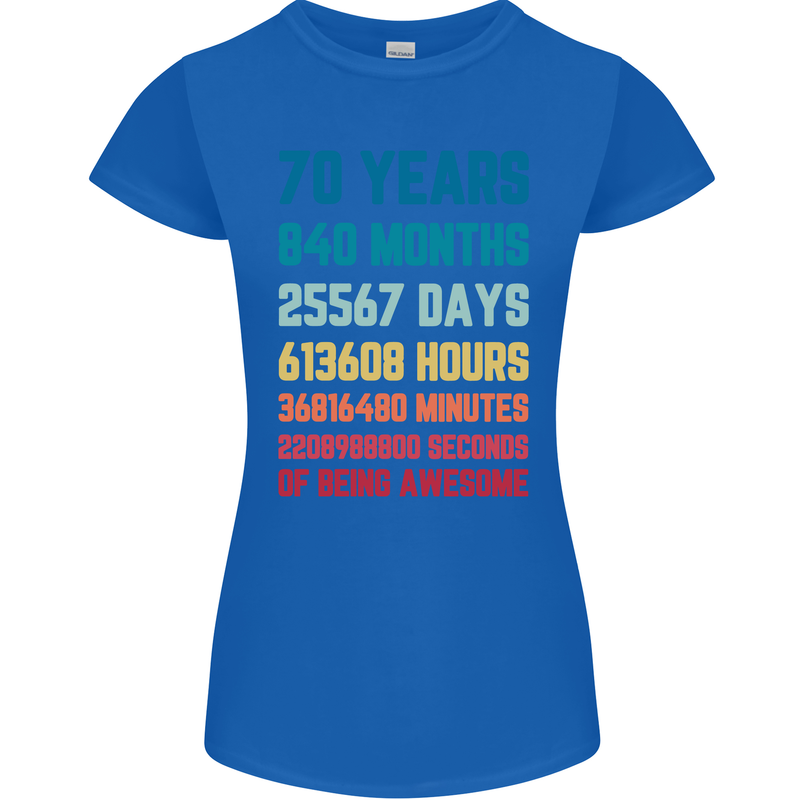 70th Birthday 70 Year Old Womens Petite Cut T-Shirt Royal Blue