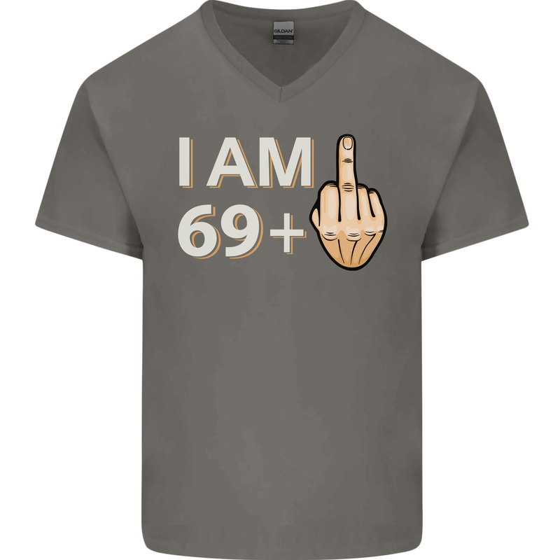 70th Birthday Funny Offensive 70 Year Old Mens V-Neck Cotton T-Shirt Charcoal