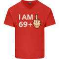 70th Birthday Funny Offensive 70 Year Old Mens V-Neck Cotton T-Shirt Red
