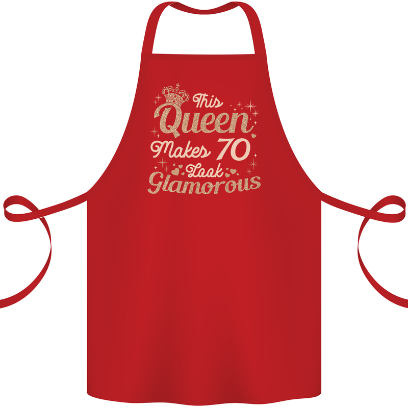 70th Birthday Queen Seventy Years Old 70 Cotton Apron 100% Organic Red