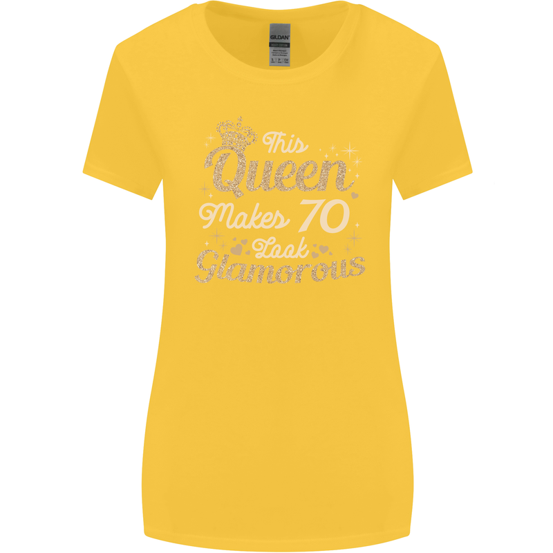 70th Birthday Queen Seventy Years Old 70 Womens Wider Cut T-Shirt Yellow