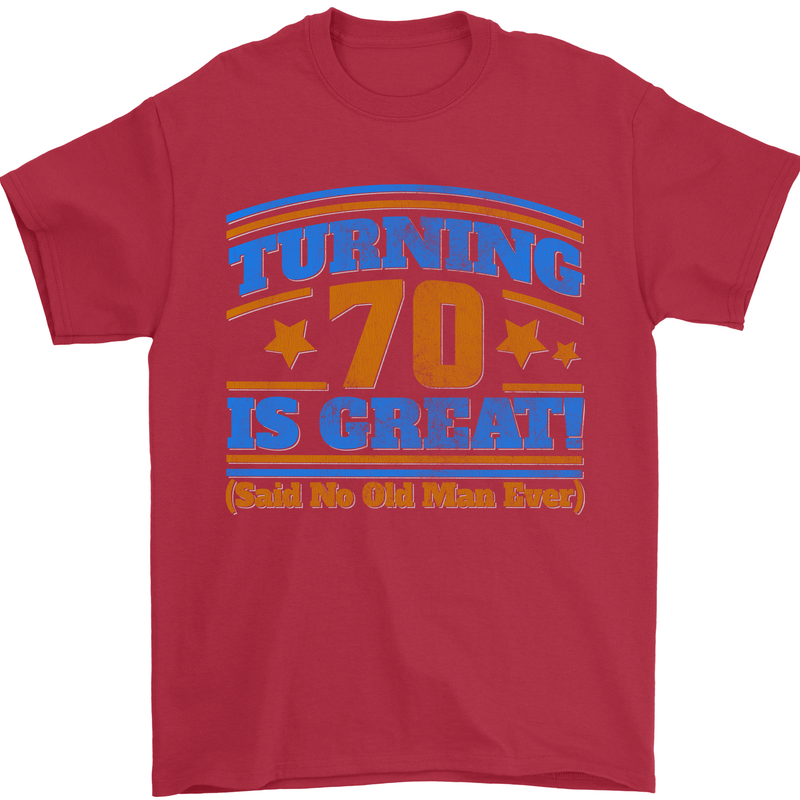 70th Birthday Turning 70 Is Great Year Old Mens T-Shirt Cotton Gildan Red