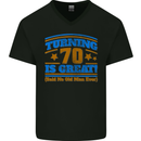 70th Birthday Turning 70 Is Great Year Old Mens V-Neck Cotton T-Shirt Black