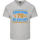70th Birthday Turning 70 Is Great Year Old Mens V-Neck Cotton T-Shirt Sports Grey