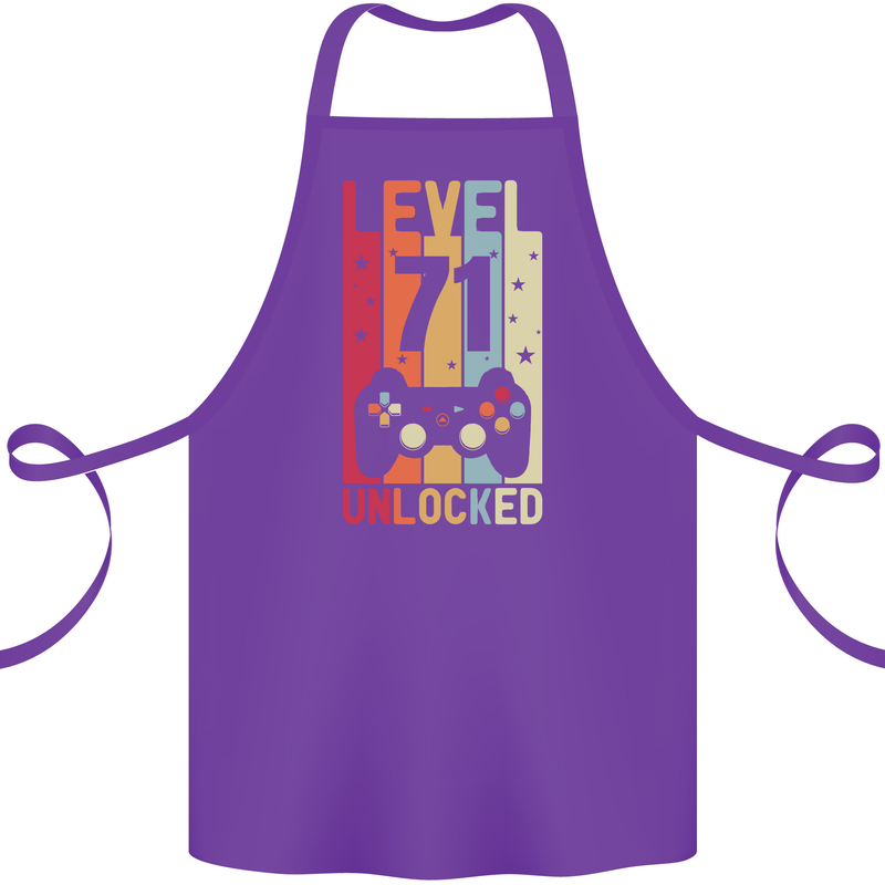 71st Birthday 71 Year Old Level Up Gamming Cotton Apron 100% Organic Purple