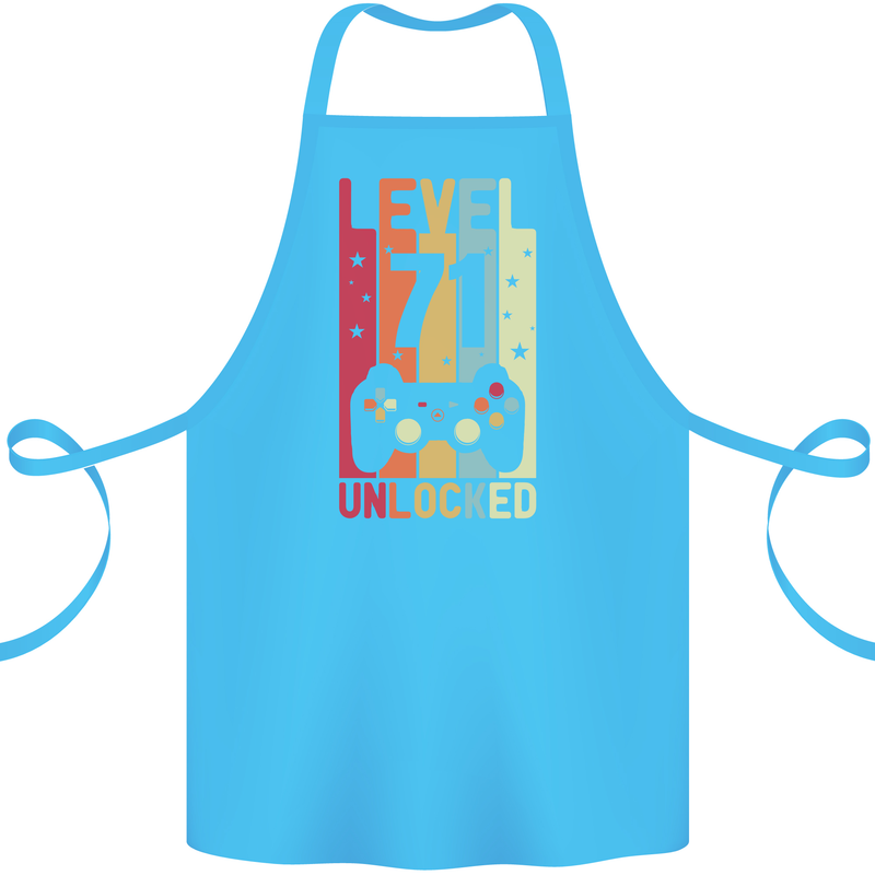 71st Birthday 71 Year Old Level Up Gamming Cotton Apron 100% Organic Turquoise