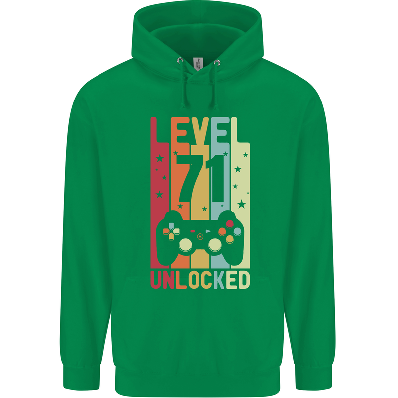 71st Birthday 71 Year Old Level Up Gamming Mens 80% Cotton Hoodie Irish Green