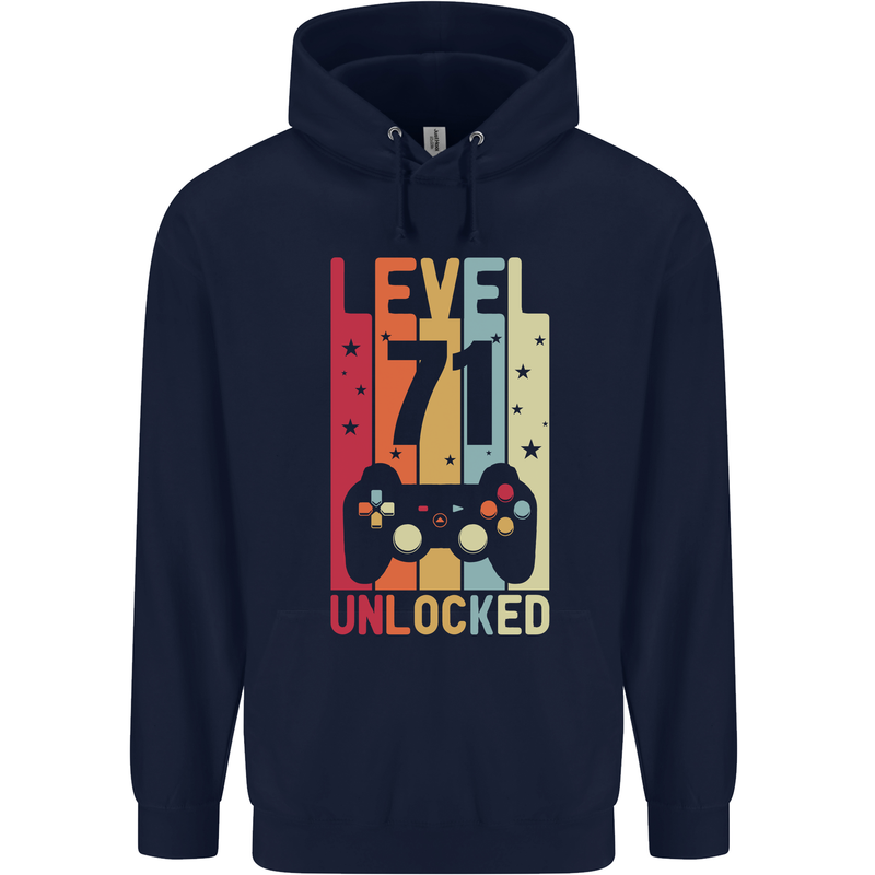 71st Birthday 71 Year Old Level Up Gamming Mens 80% Cotton Hoodie Navy Blue