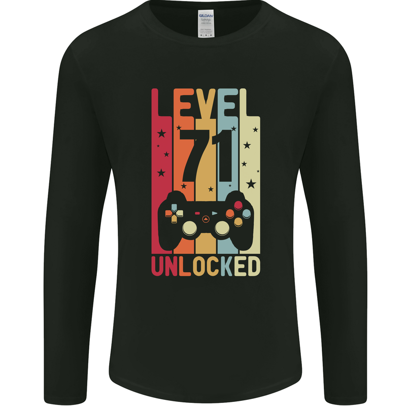 71st Birthday 71 Year Old Level Up Gamming Mens Long Sleeve T-Shirt Black